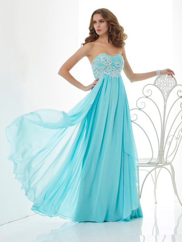 A-Line/Princess Beading Sweetheart Sleeveless Long Chiffon Dresses 3421