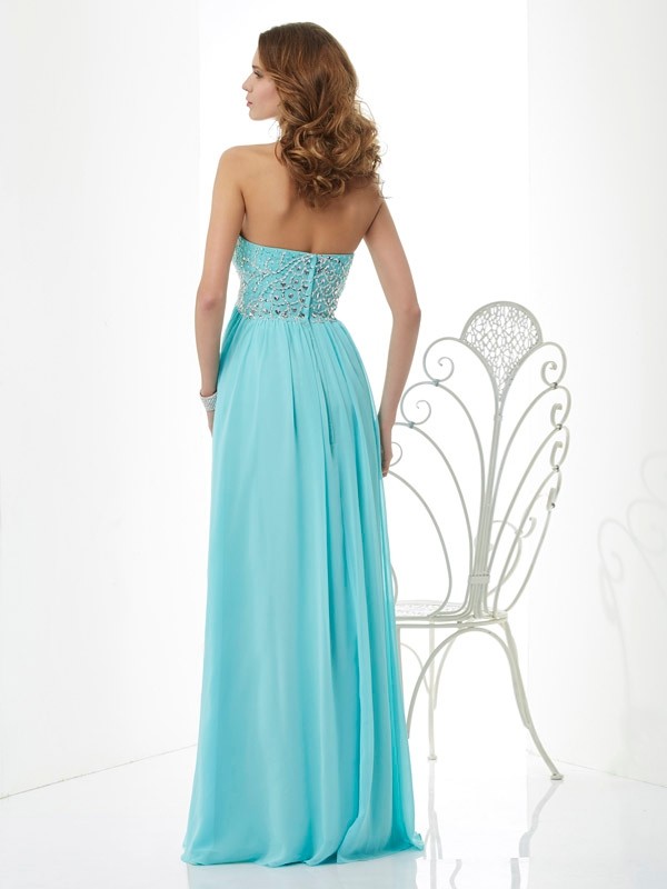 A-Line/Princess Beading Sweetheart Sleeveless Long Chiffon Dresses 3421