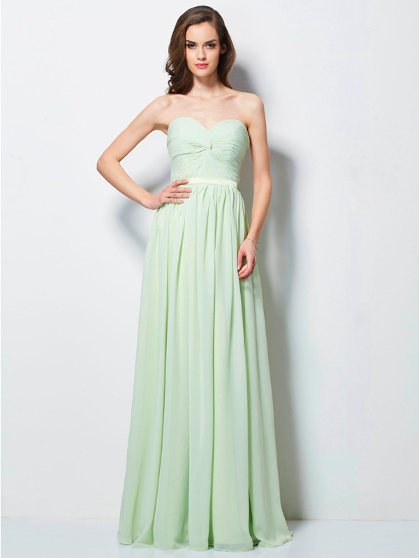 A-Line/Princess Sweetheart Pleats Sleeveless Long Chiffon Dresses 4984