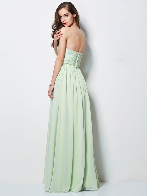 A-Line/Princess Sweetheart Pleats Sleeveless Long Chiffon Dresses 4984