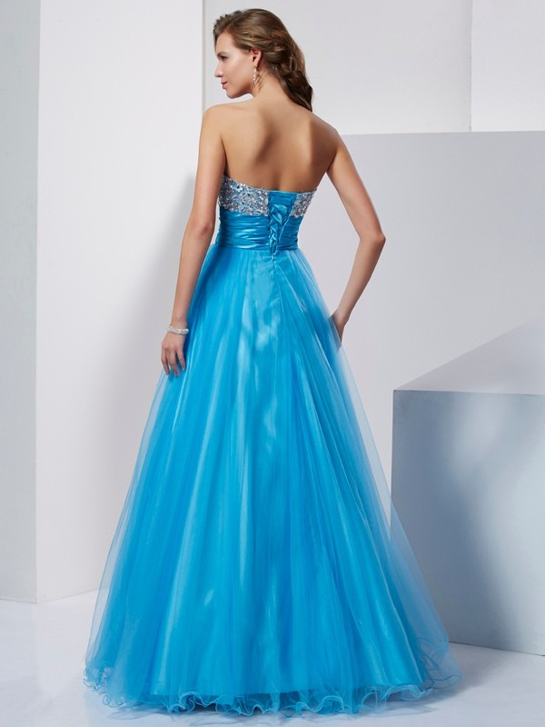 A-Line/Princess Sweetheart Sleeveless Beading Long Tulle Dresses 5065