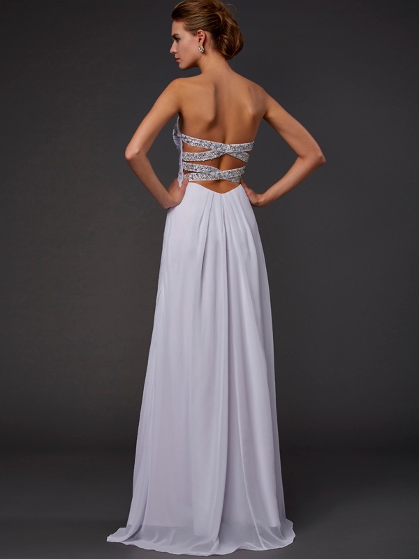 Sheath/Column Strapless Sleeveless Beading Long Chiffon Dresses 6676