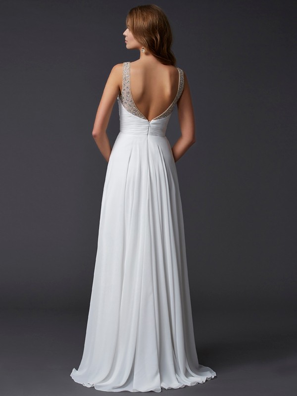 Sheath/Column Straps Sleeveless Pleats Long Chiffon Dresses 6710