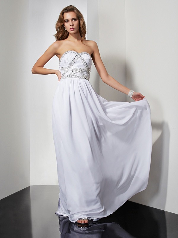 Sheath/Column Strapless Sleeveless Beading Long Chiffon Dresses 6677