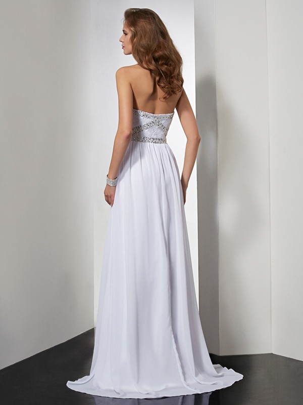 Sheath/Column Strapless Sleeveless Beading Long Chiffon Dresses 6677