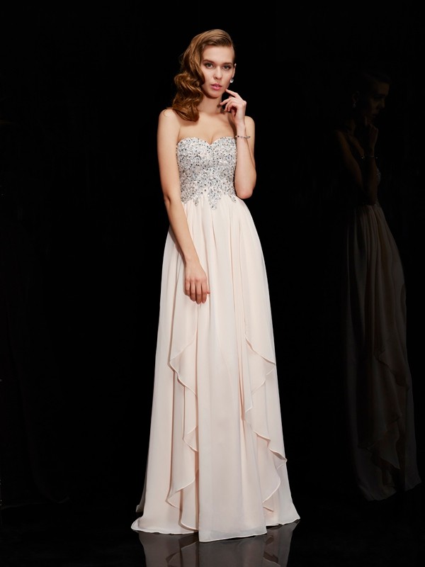 Sheath/Column Sweetheart Sleeveless Beading Long Chiffon Dresses 6796