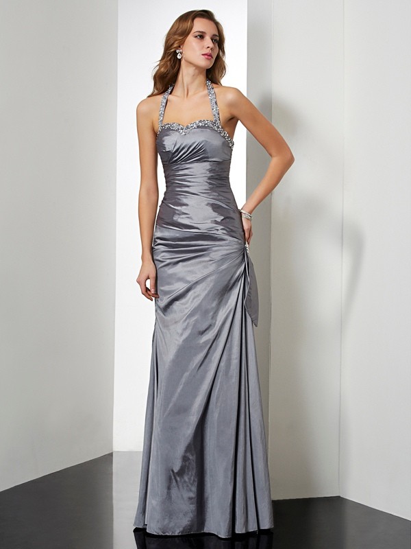 Trumpet/Mermaid Halter Sleeveless Beading Long Taffeta Dresses 7045