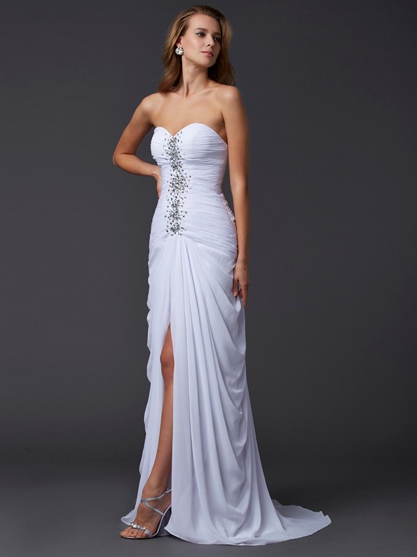 Sheath/Column Sweetheart Sleeveless Long Beading Chiffon Dresses 6814