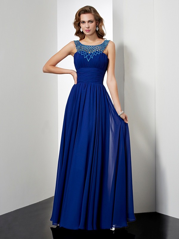 Empire High Neck Sleeveless Beading Long Chiffon Dresses 5816