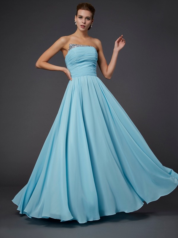 Sheath/Column Strapless Beading Sleeveless Long Chiffon Dresses 6666