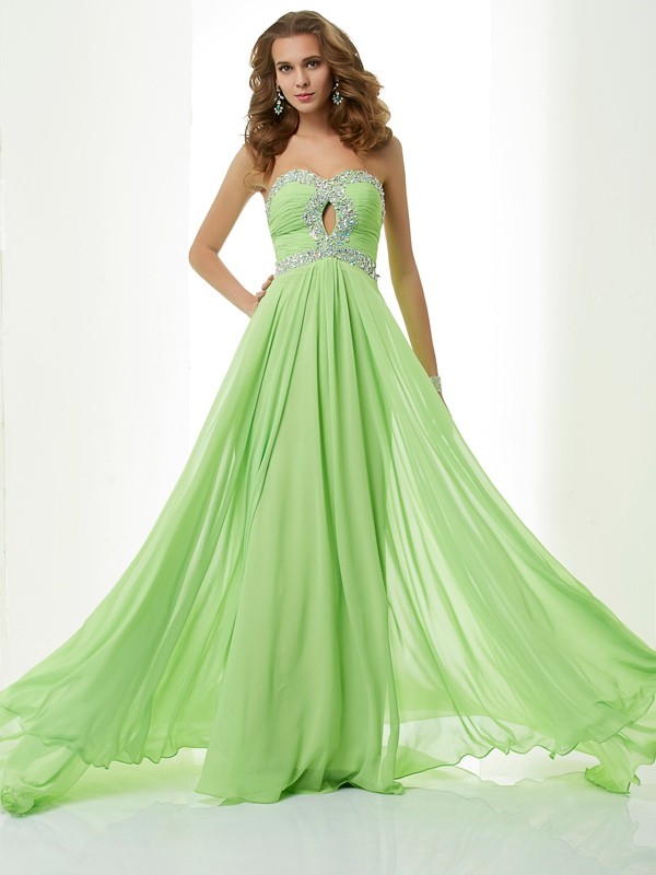 A-Line/Princess Sleeveless Sweetheart Beading Long Chiffon Dresses 4625