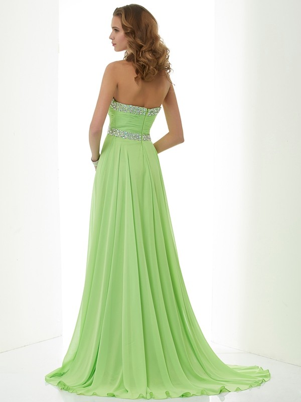 A-Line/Princess Sleeveless Sweetheart Beading Long Chiffon Dresses 4625