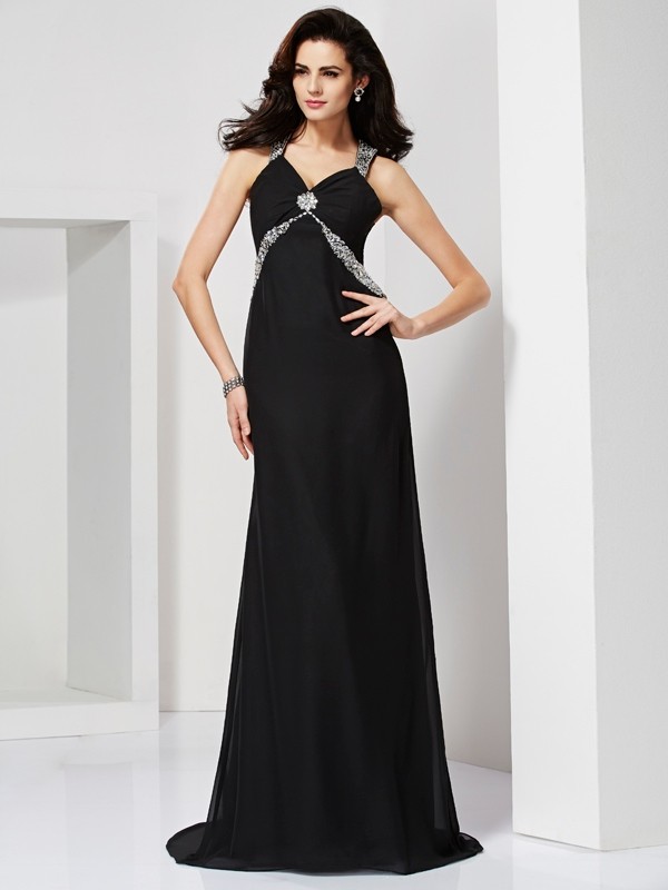 Sheath/Column Straps Sleeveless Beading Long Chiffon Dresses 6700