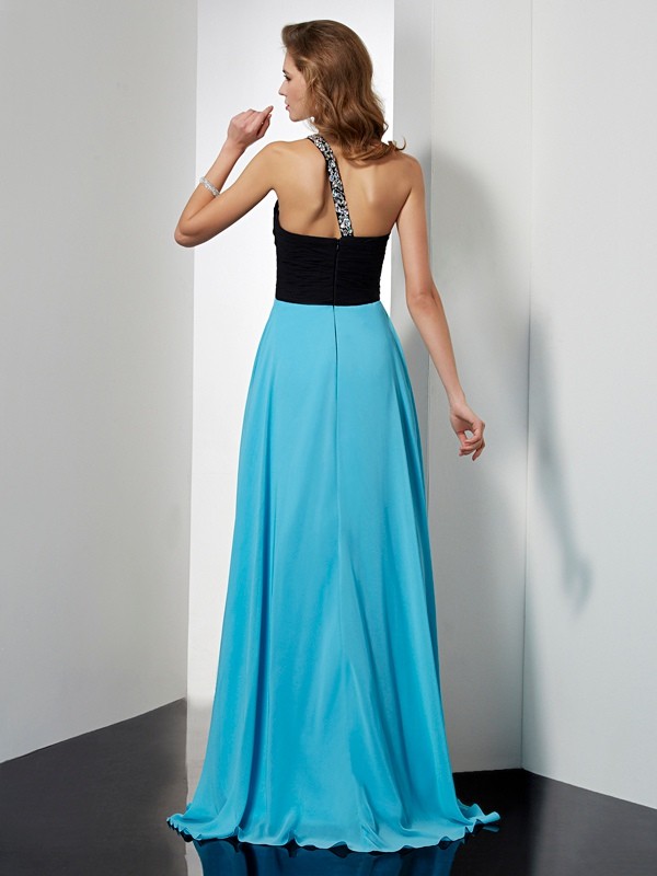 A-Line/Princess Sleeveless One-Shoulder Beading Long Chiffon Dresses 4564