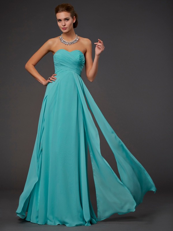 A-Line/Princess Sleeveless Pleats Sweetheart Long Chiffon Dresses 4571