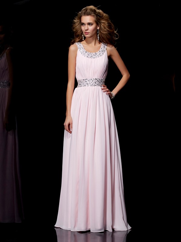 A-Line/Princess Scoop Sleeveless Beading Long Chiffon Dresses 4340