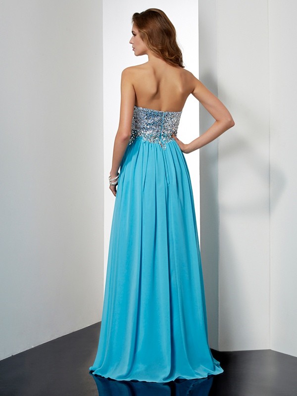 A-Line/Princess Strapless Sleeveless Long Beading Chiffon Dresses 4779