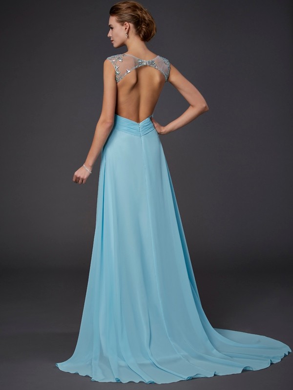 A-Line/Princess Scoop Beading Sleeveless Long Chiffon Dresses 4285