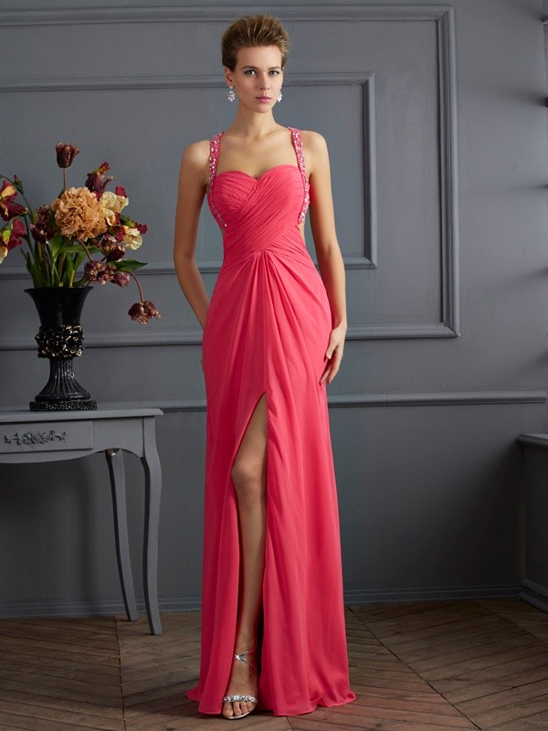 Empire Sweetheart Sleeveless Ruffles Long Chiffon Dresses 5823