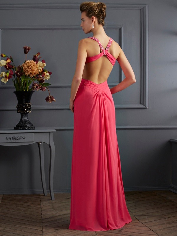 Empire Sweetheart Sleeveless Ruffles Long Chiffon Dresses 5823