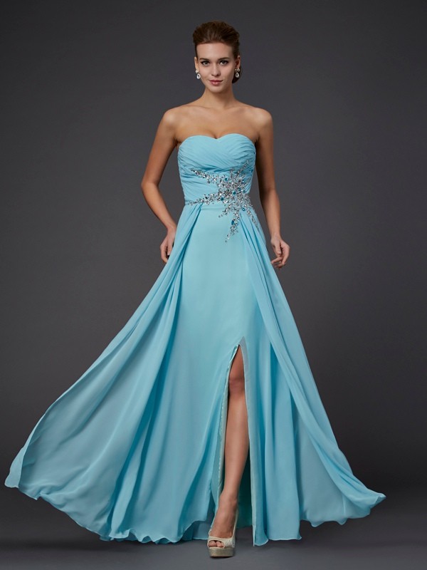 Sheath/Column Sleeveless Sweetheart Beading Long Chiffon Dresses 6620