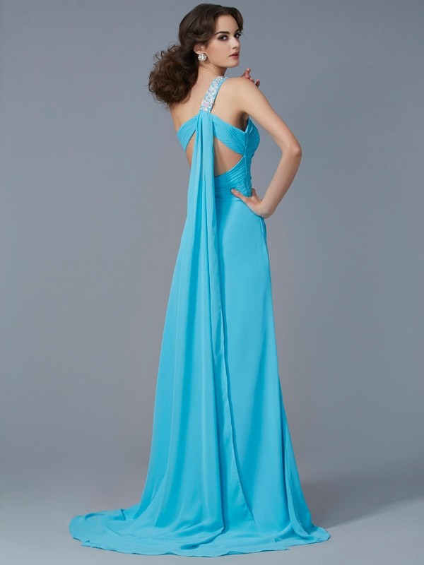 Sheath/Column One-Shoulder Sleeveless Beading Applique Long Chiffon Dresses 6178