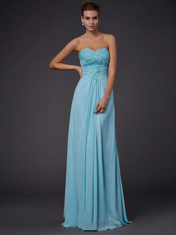 Sheath/Column Sweetheart Sleeveless Beading Long Chiffon Dresses 6797