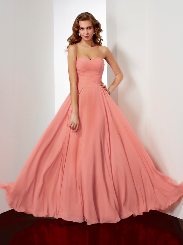 A-Line/Princess Sleeveless Sweetheart Pleats Long Chiffon Dresses 4629