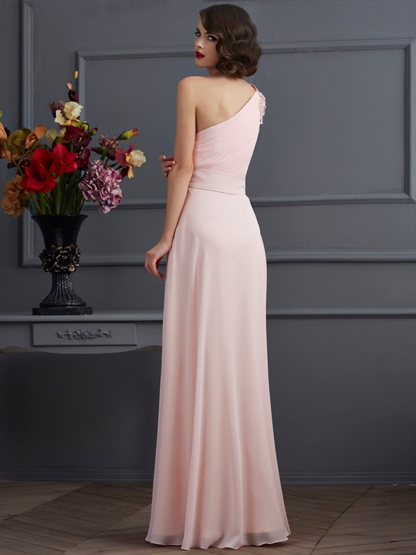 A-Line/Princess One-Shoulder Sleeveless Long Beading Chiffon Dresses 3911