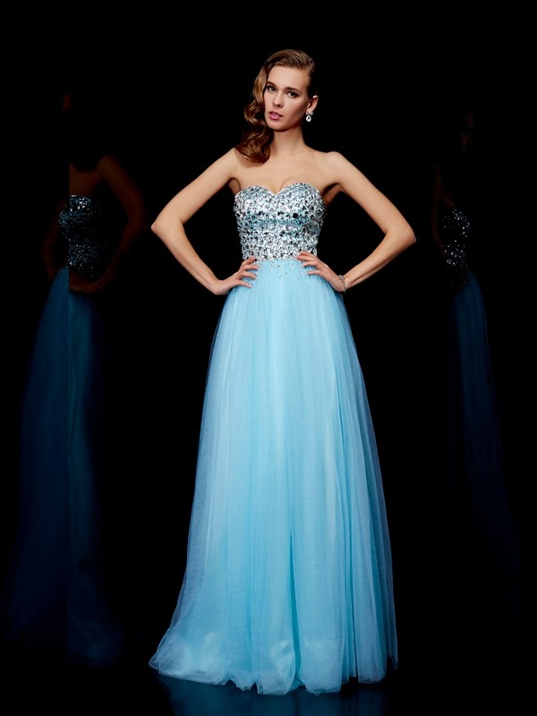 Ball Gown Sweetheart Sleeveless Beading Long Tulle Dresses 5769