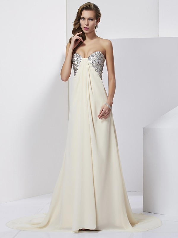 Sheath/Column Sweetheart Sleeveless Beading Long Chiffon Dresses 6798