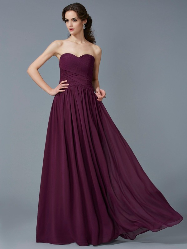 A-Line/Princess Sweetheart Sleeveless Pleats Chiffon Long Dresses 5099