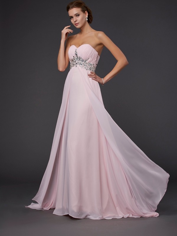 A-Line/Princess Sweetheart Long Sleeveless Beading Chiffon Dresses 4979