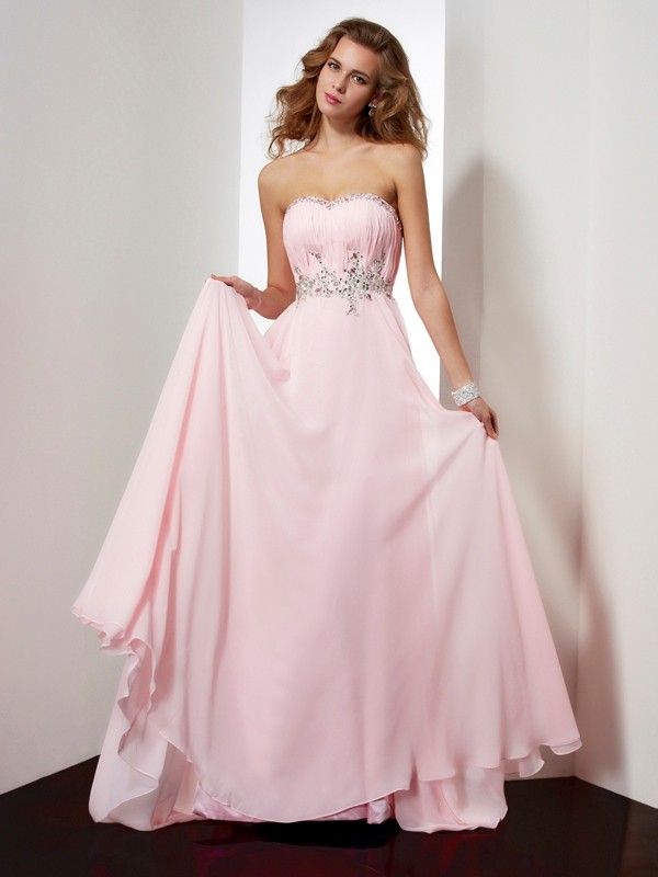 A-Line/Princess Sweetheart Sleeveless Beading Applique Long Chiffon Dresses 5022