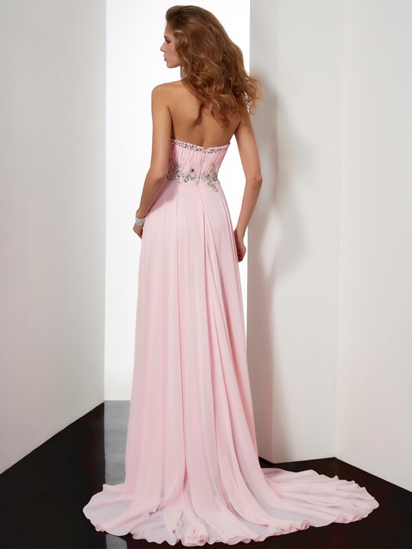 A-Line/Princess Sweetheart Sleeveless Beading Applique Long Chiffon Dresses 5022