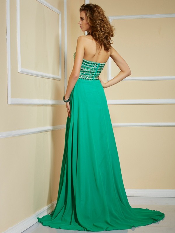 A-Line/Princess Strapless Sleeveless Rhinestone Long Chiffon Dresses 4786