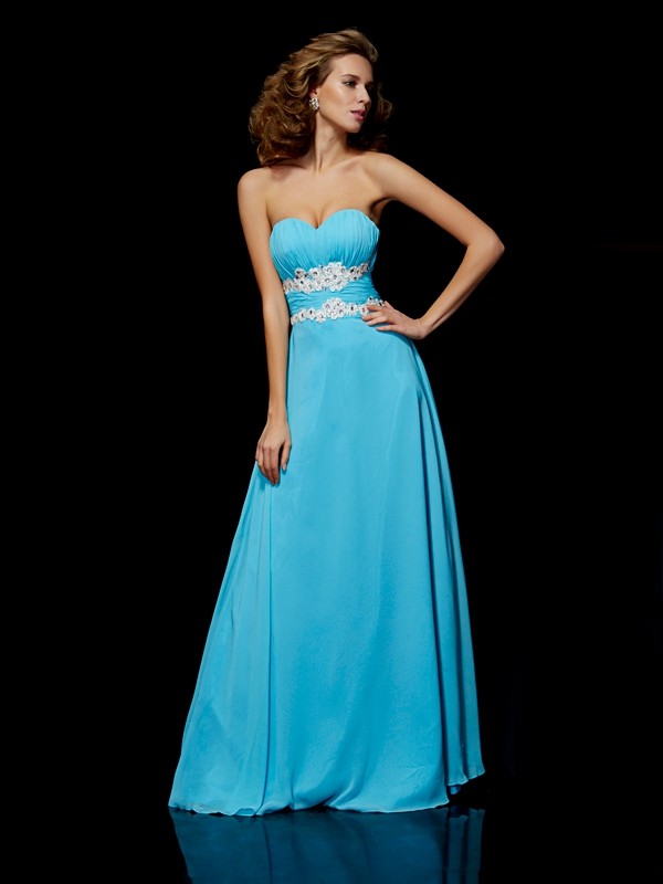 A-Line/Princess Sweetheart Sleeveless Applique Long Chiffon Dresses 5018