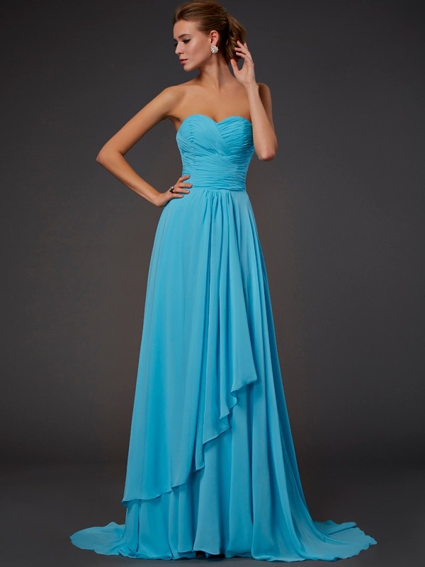 A-Line/Princess Sweetheart Sleeveless Pleats Long Chiffon Dresses 5101