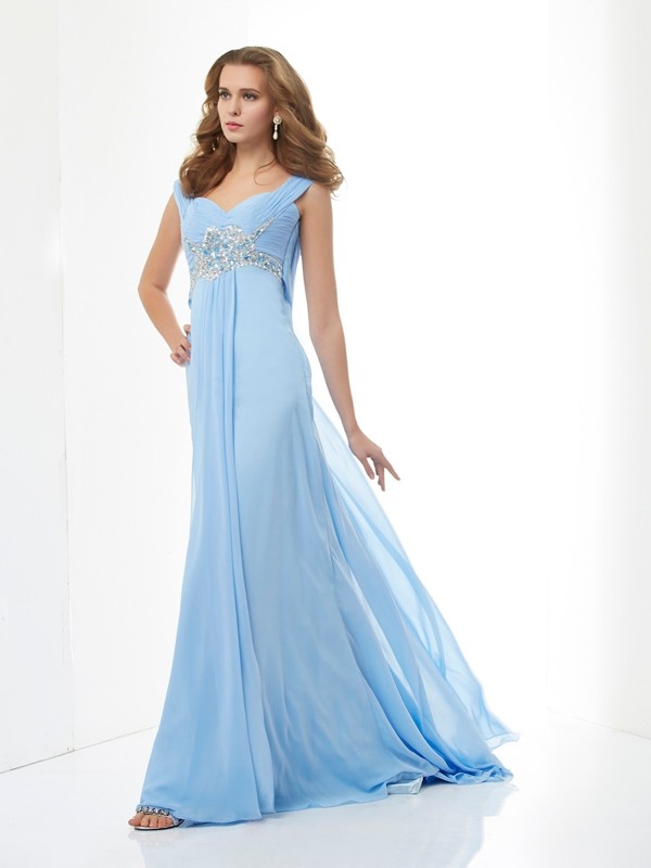 A-Line/Princess Sleeveless Beading Sweetheart Long Chiffon Dresses 4495