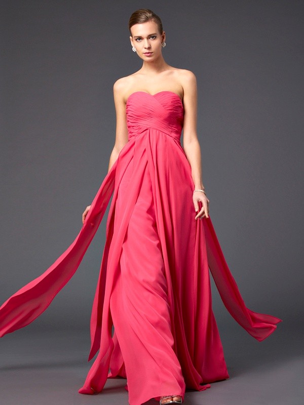 Sheath/Column Sweetheart Sleeveless Ruffles Long Chiffon Dresses 6827