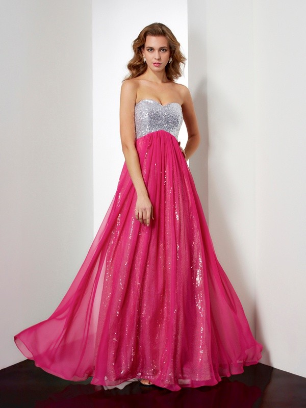 A-Line/Princess Sleeveless Beading Sweetheart Long Chiffon Dresses 4496