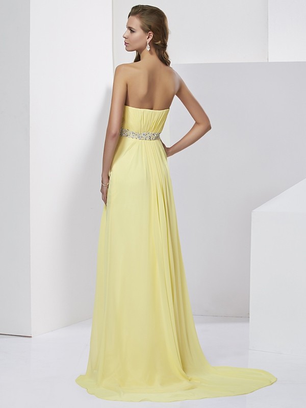 Sheath/Column Sweetheart Sleeveless Beading Long Chiffon Dresses 6799