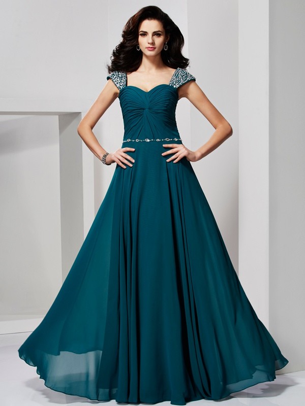 A-Line/Princess Sweetheart Sleeveless Beading Long Chiffon Dresses 5033