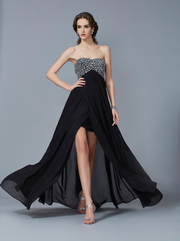 A-Line/Princess Sweetheart Sleeveless Chiffon Beading Long Dresses 5071