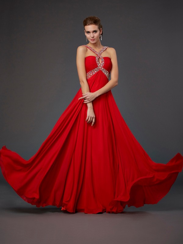 Sheath/Column Halter Sleeveless Beading Sequin Long Chiffon Dresses 5961