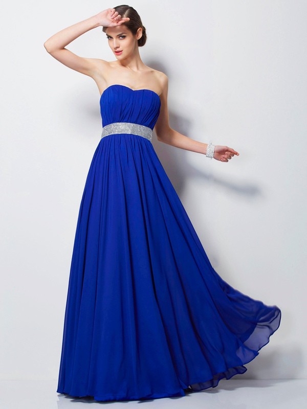 Empire Sweetheart Sleeveless Beading Long Chiffon Dresses 5822