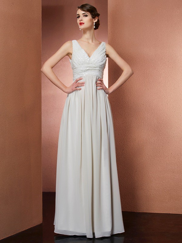 A-Line/Princess V-neck Sleeveless Long Chiffon Dresses 5545