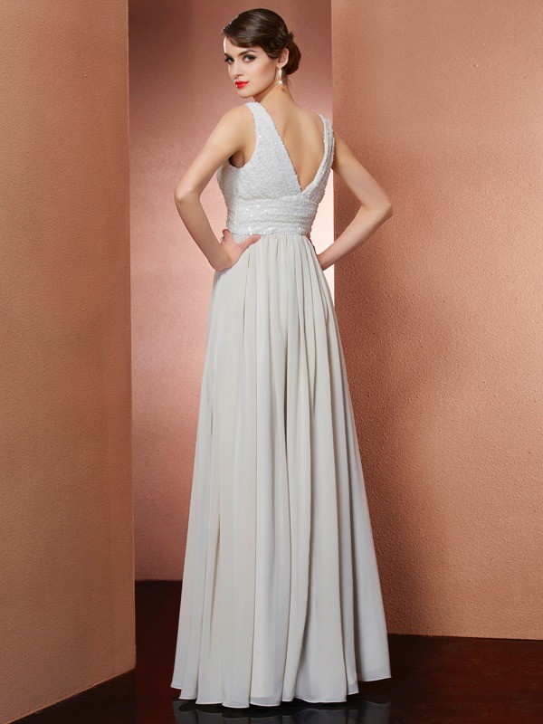 A-Line/Princess V-neck Sleeveless Long Chiffon Dresses 5545