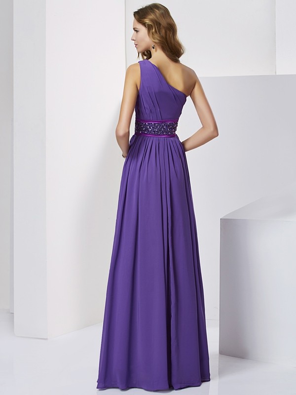 Empire One-Shoulder Sleeveless Beading Long Chiffon Dresses 5818