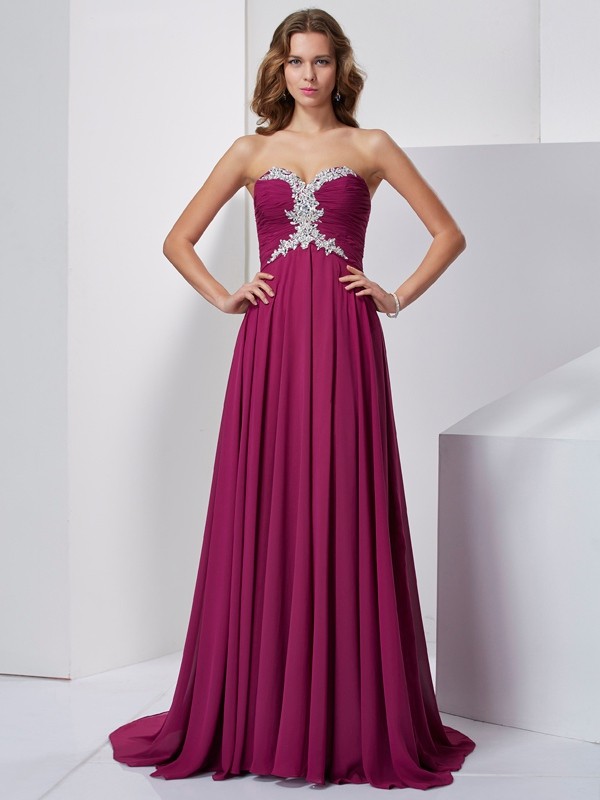 A-Line/Princess Beading Sweetheart Sleeveless Long Chiffon Dresses 3422